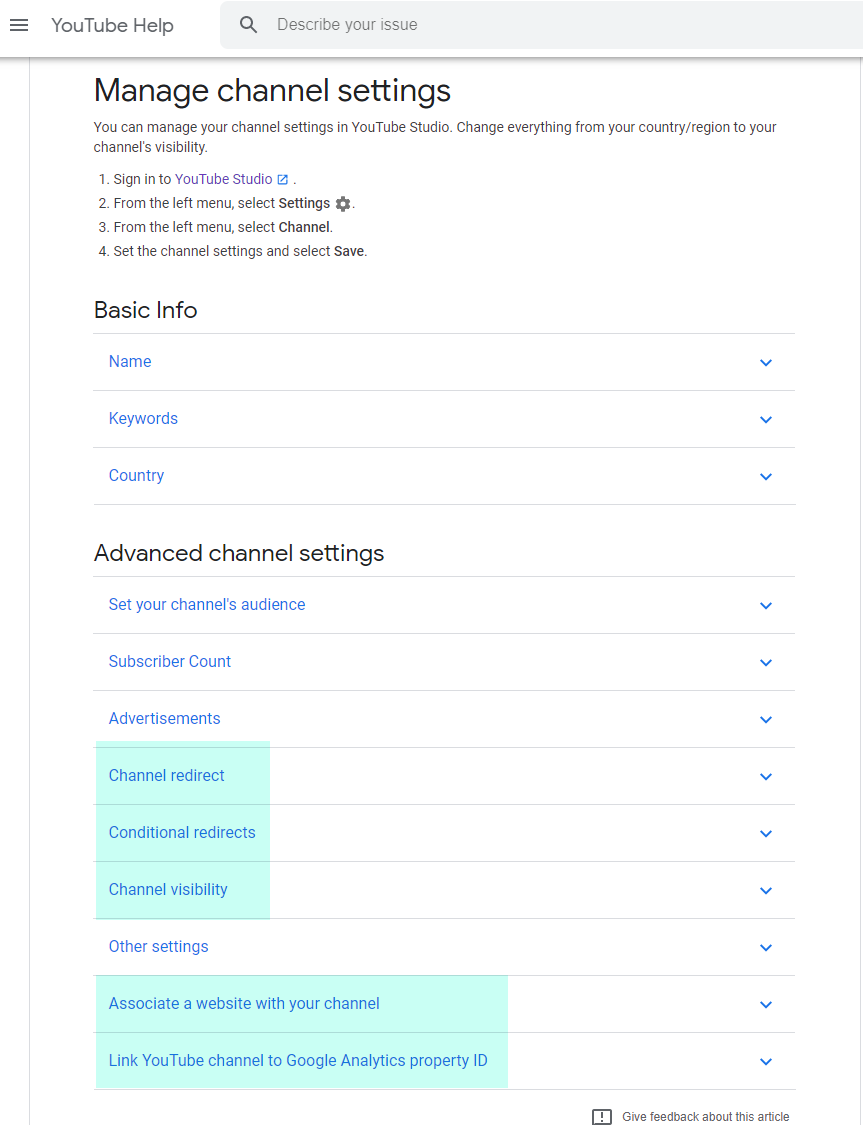 Manage Advanced Channel Settings