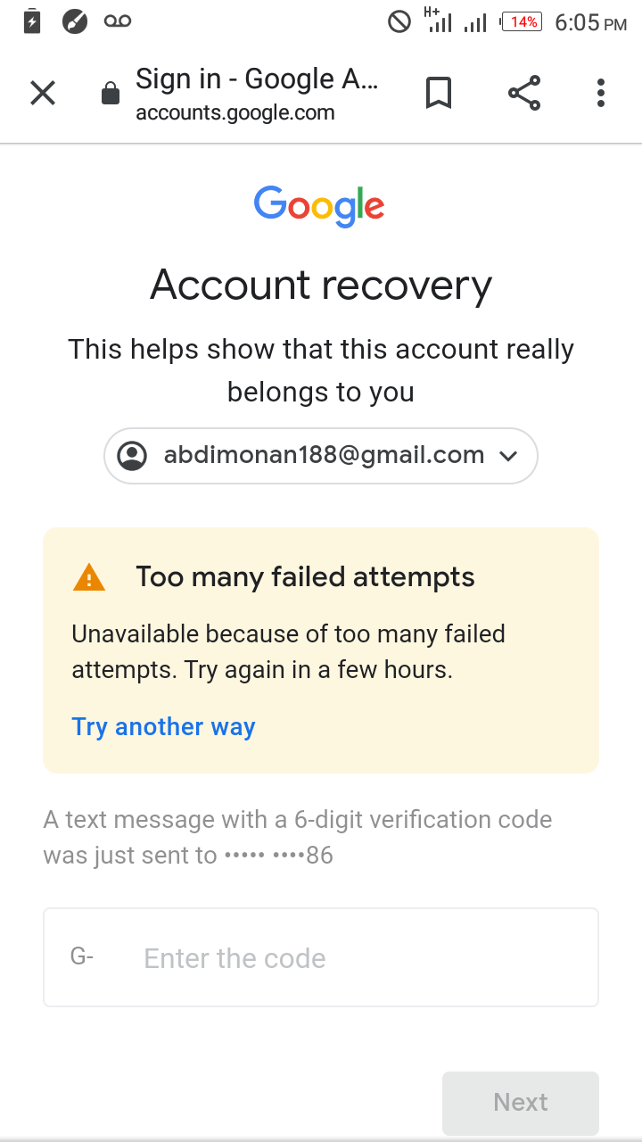 How can I access my account when it says (Could not find your google