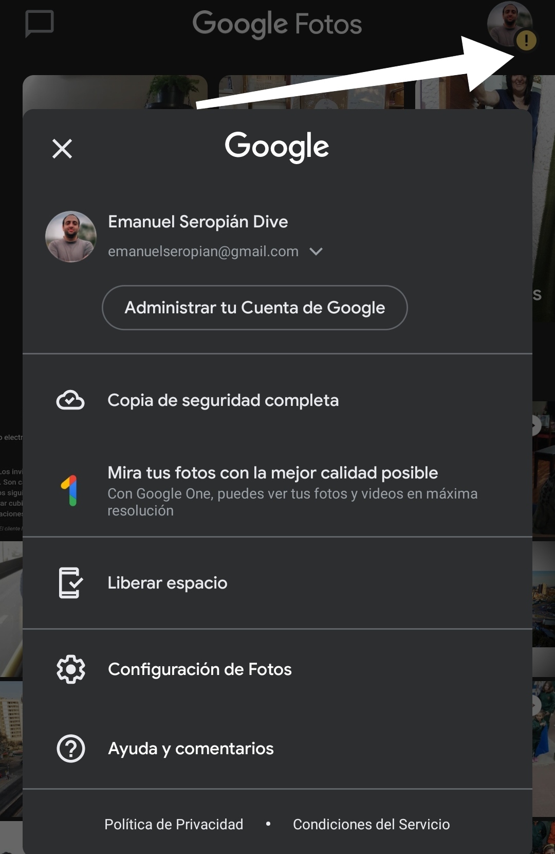 Por qué aparece un signo de admiración justo a lado de la foto de perfil? - Comunidad de Google Fotos