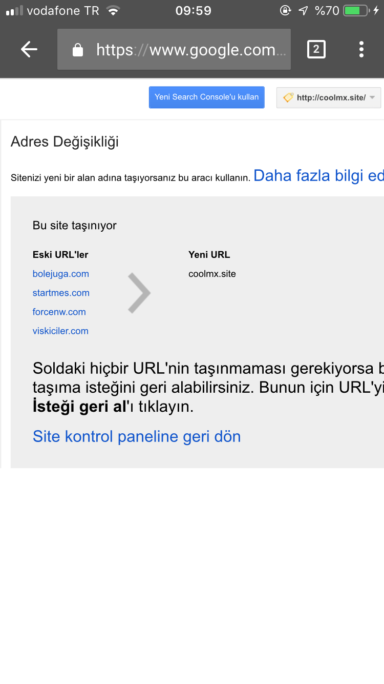 Search console adres değişikliği