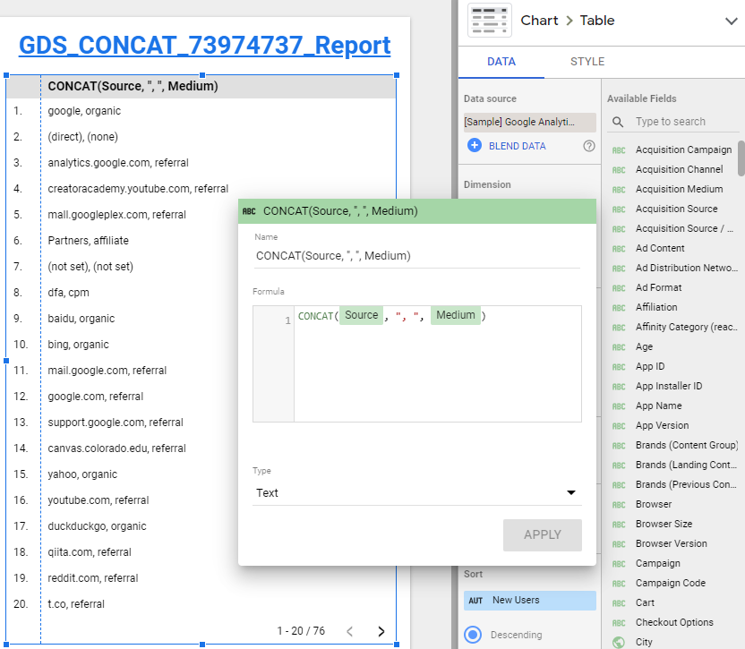 Adding Commas as delimiters with CONCAT - Looker Studio Community