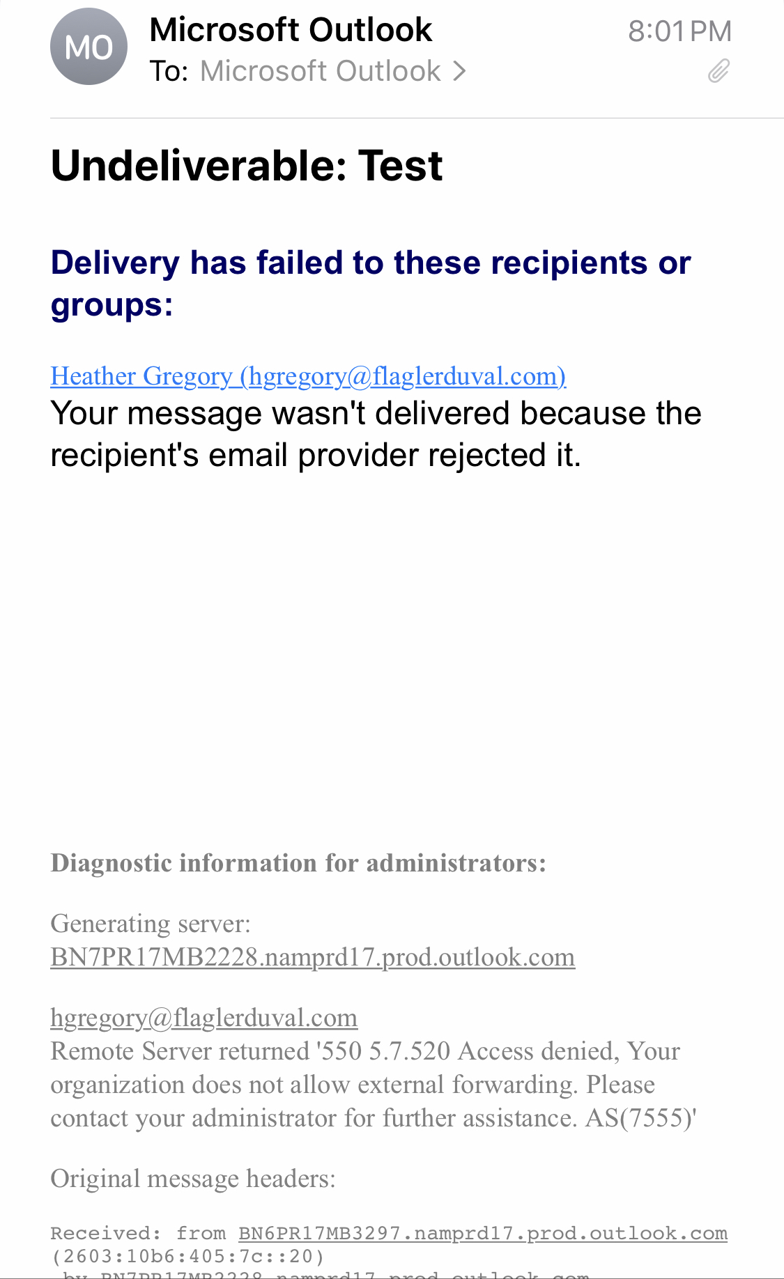 Why is gmail suddenly rejecting emails from my outlook account gmail 