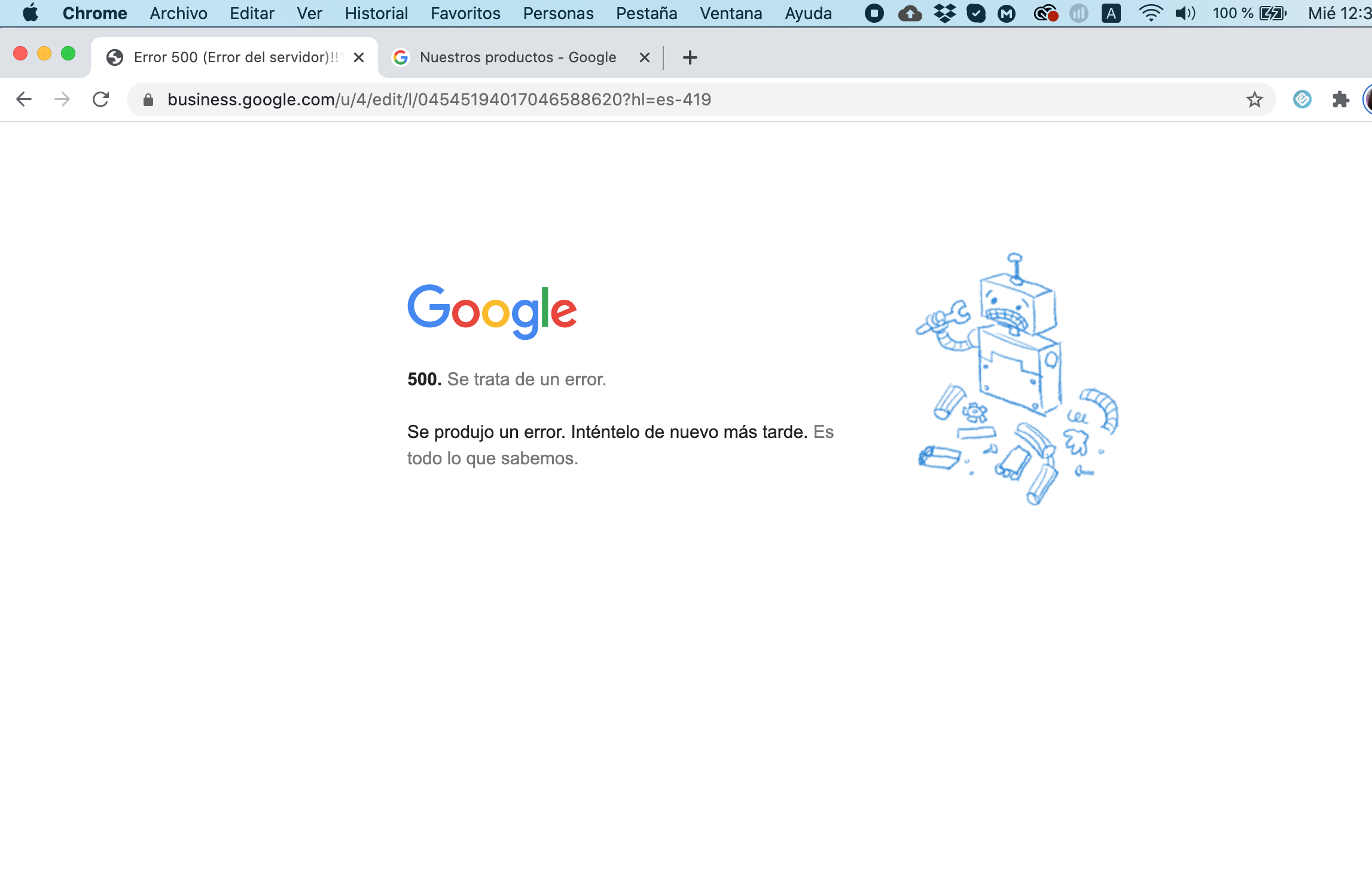 Porque Cuando Doy Clic En Informacion De My Business Me Da Error 500 Error Del Servidor 1 Comunidad De Google My Business