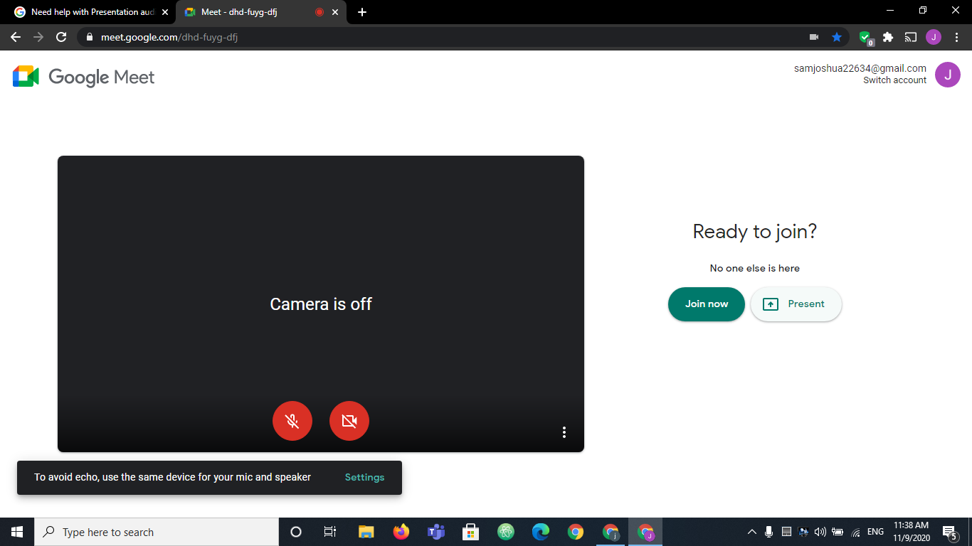 Need help with Presentation audio while presenting a window or the