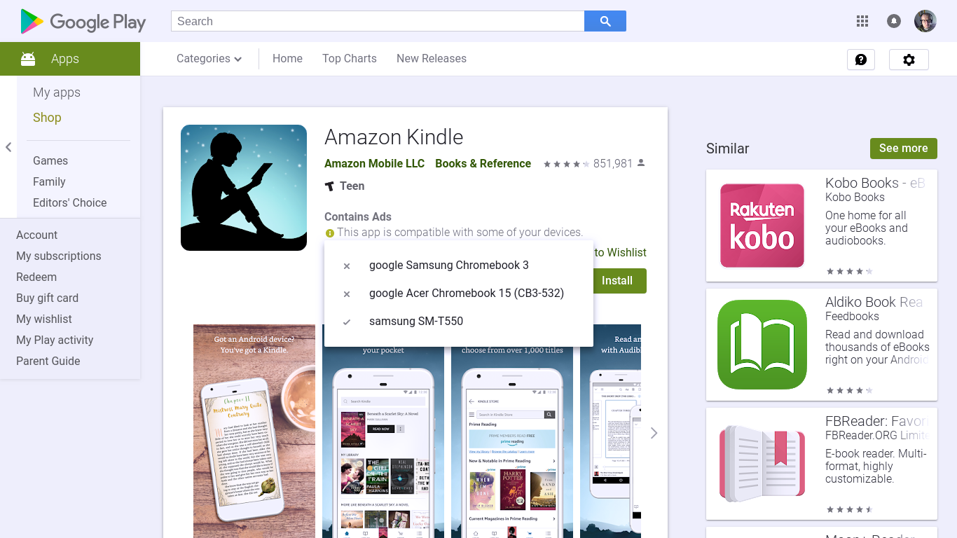Play store Kindle app not compatible with C202S? - Chromebook