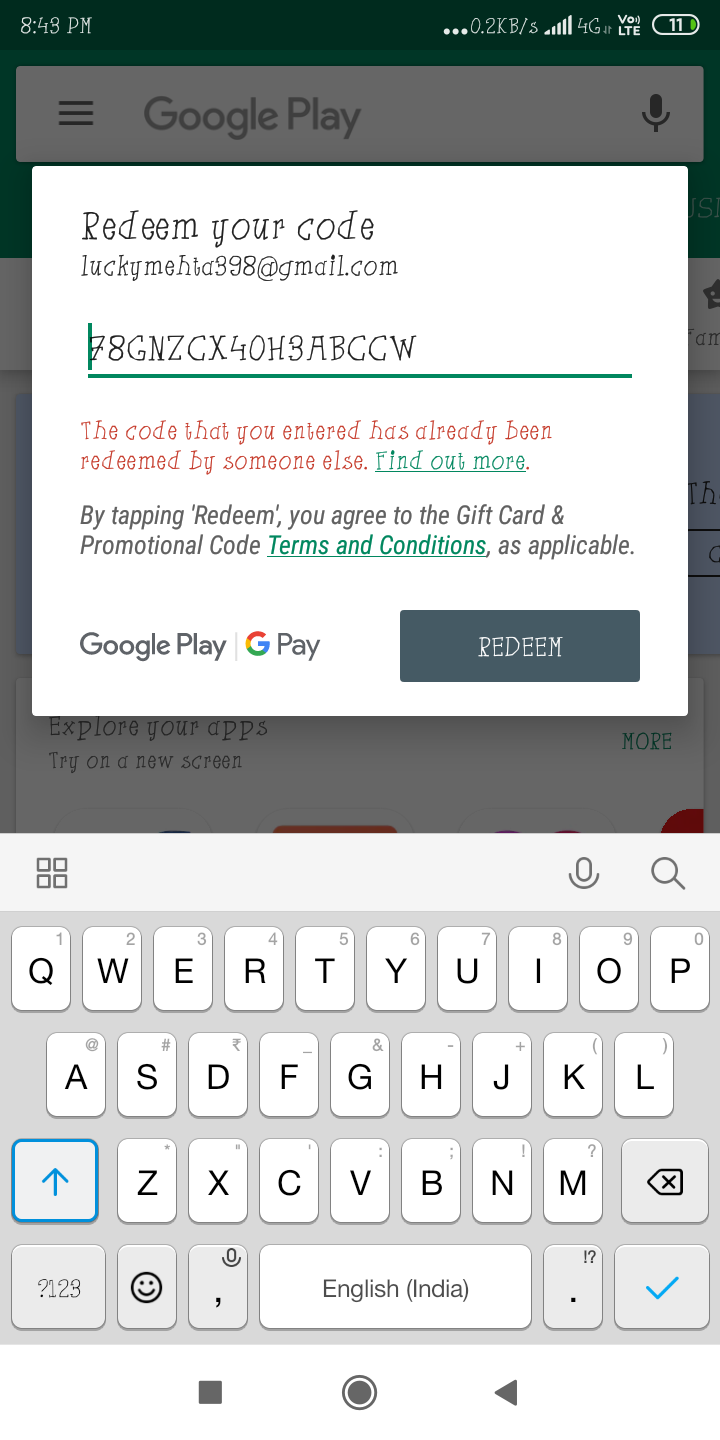 Redeem Code Already Used Yet Balance Not Updated Google Play Community