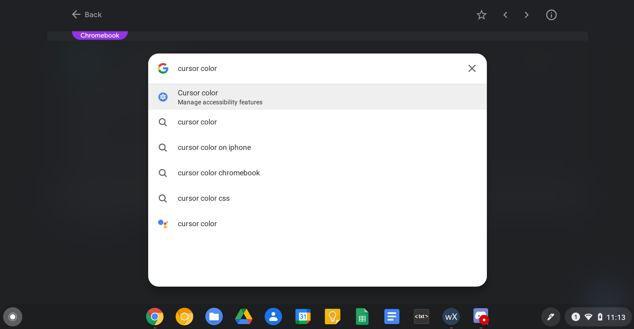 how to change mouse cursor color on chromebook