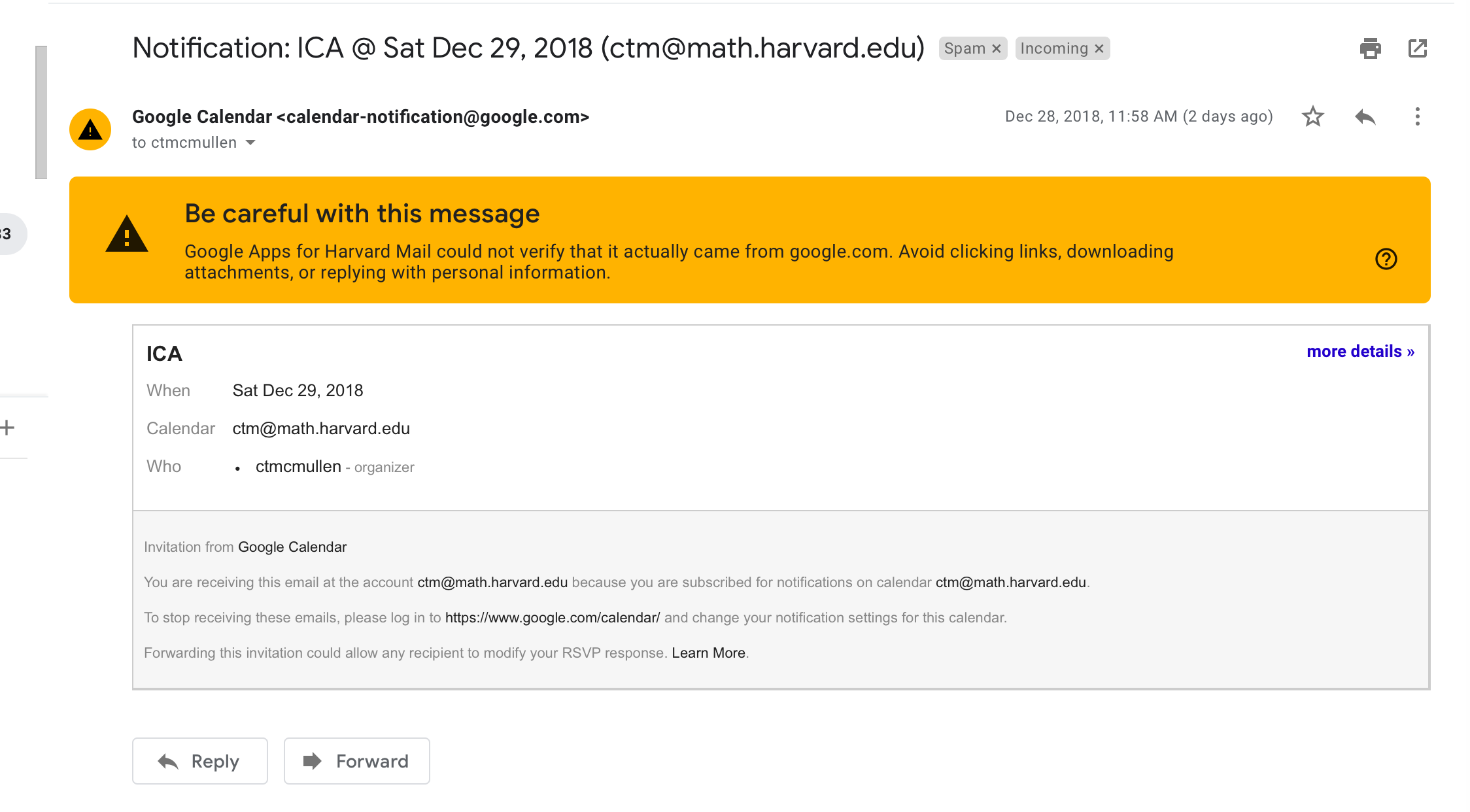 Google calendar email notifications not sent as of 1 Dec 2018