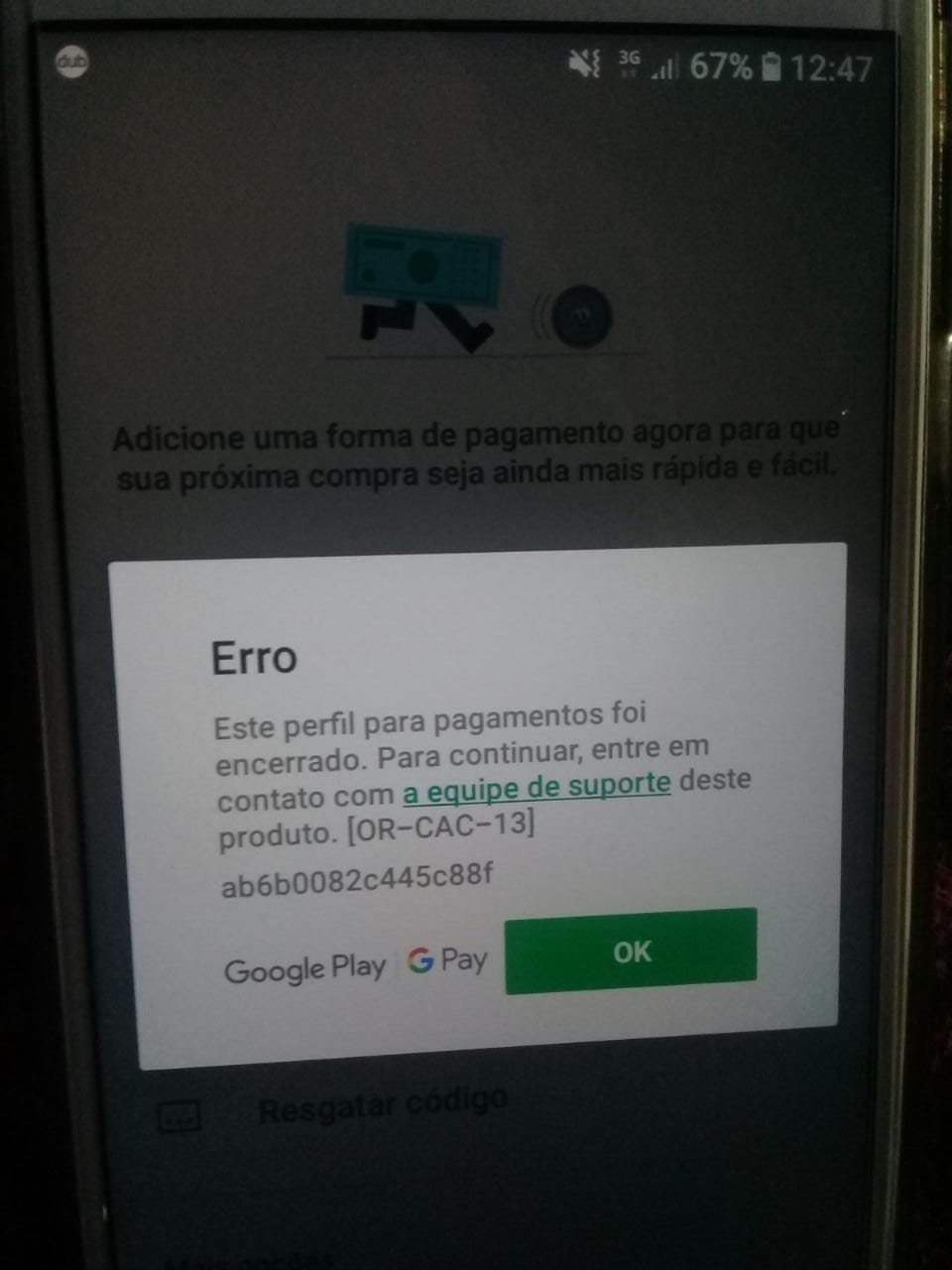 Por que que eu estou recebendo erro da Play Store recuperar