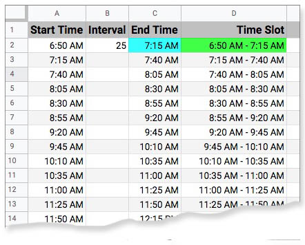 google form sign up sheet time slots