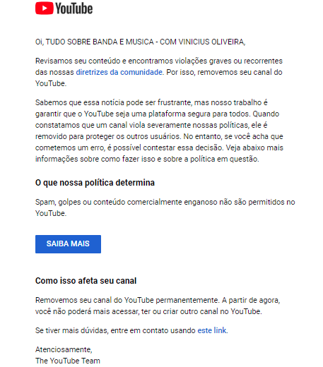 Canal excluído sem aviso, lamentável ver uma empresa como  tomando  uma atitude assim! - Comunidade