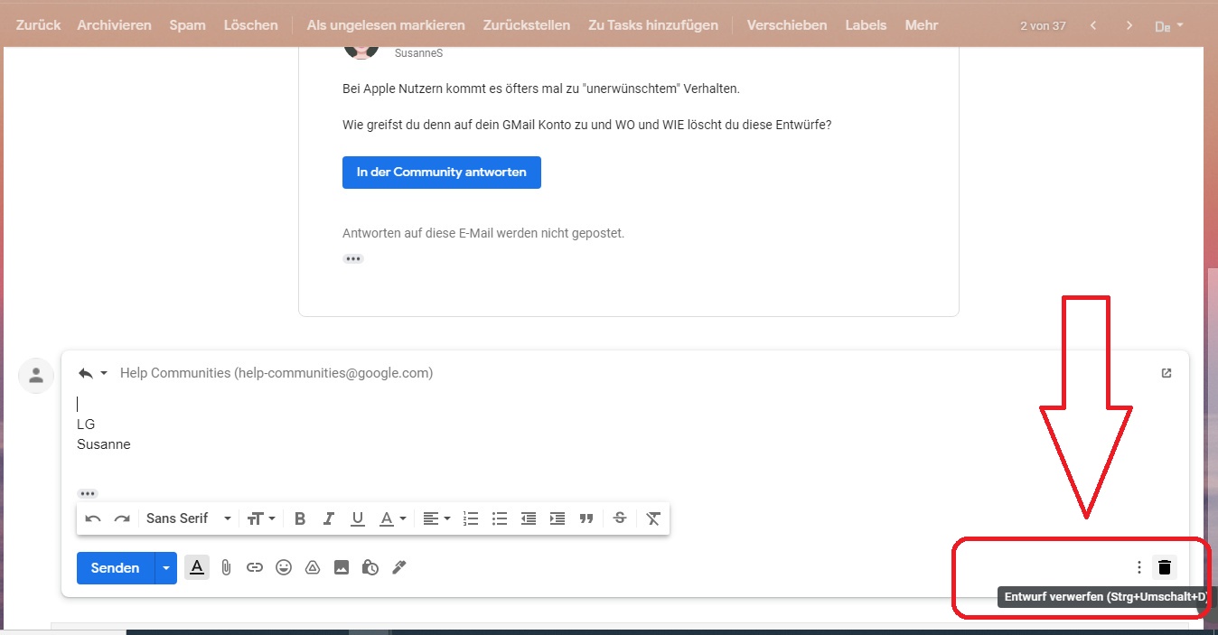 Entwurf gelöscht, ursprüngliche Mail auch verschwunden. Wie kann ich