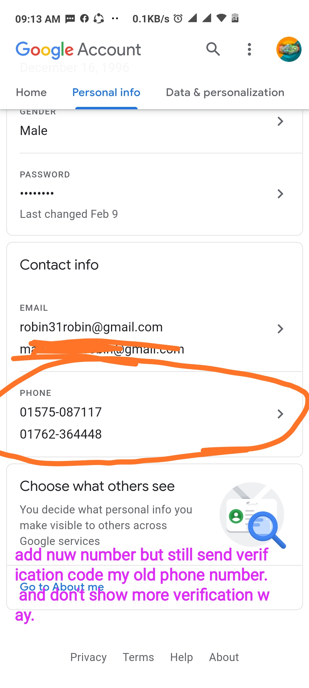 Change My Recover Phone Number But Still Send Cord Old Phone Number How