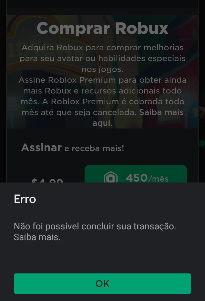 erro na compra diamante no Roblox - Comunidade Google Play