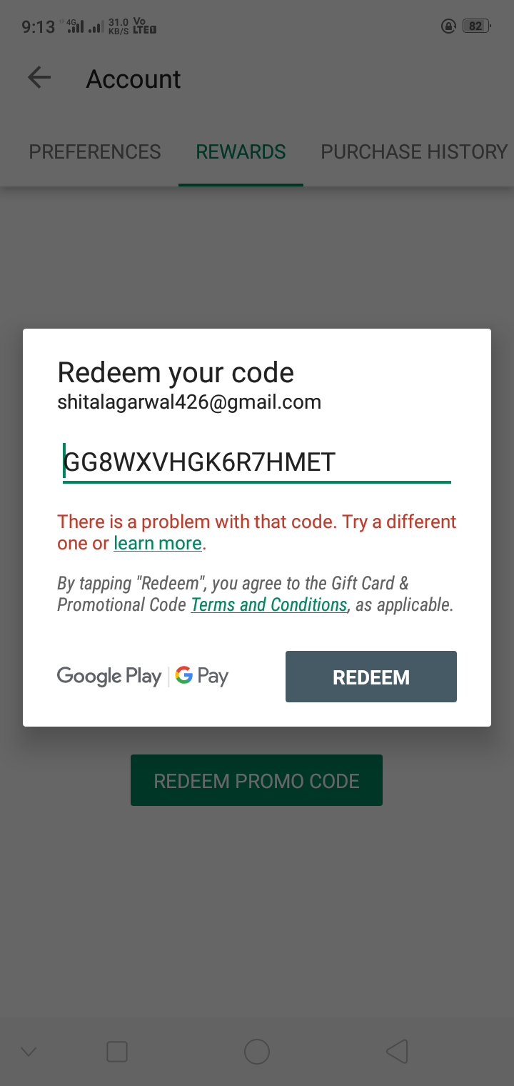 I messed up the redemption code - Google Play Community