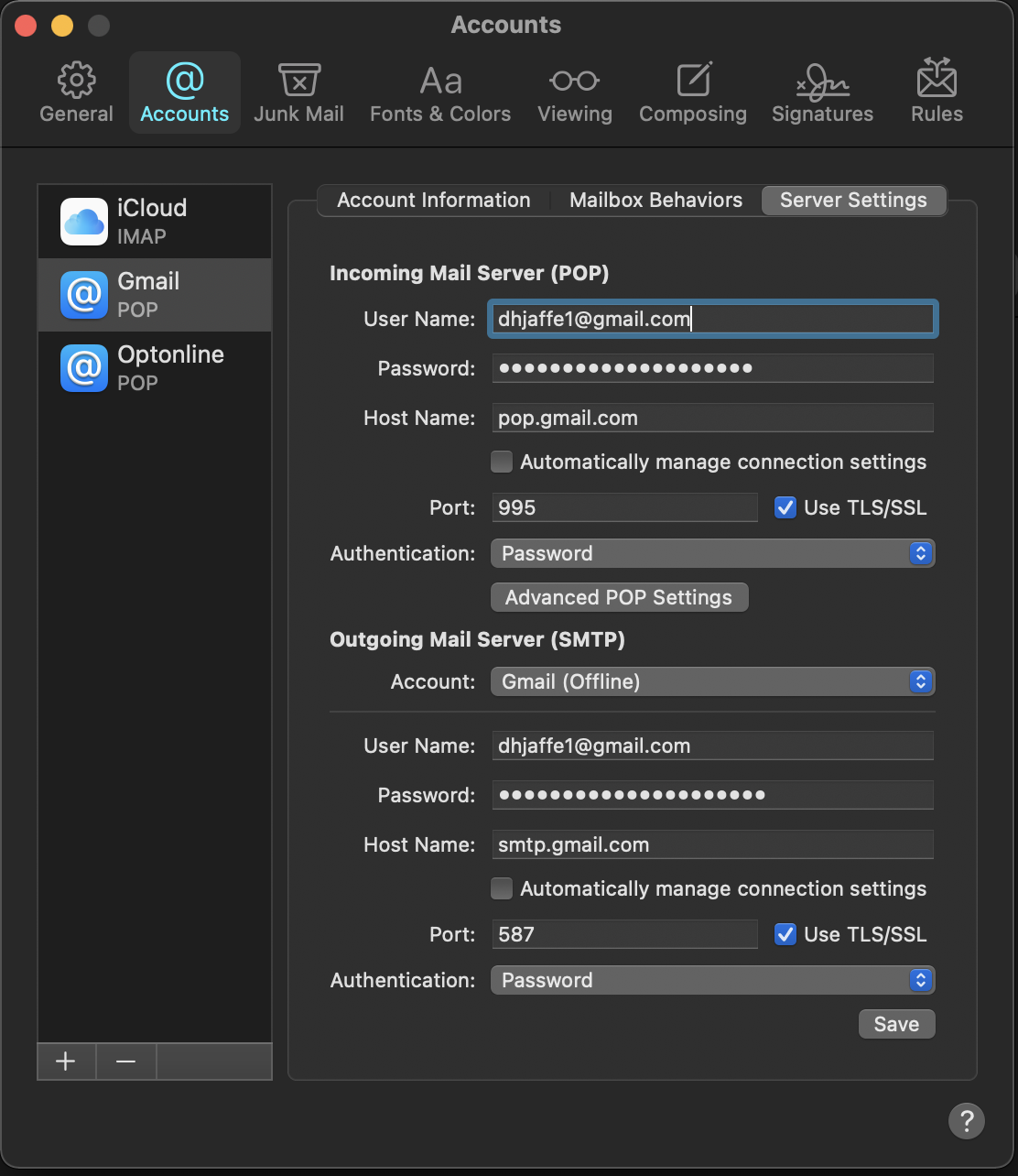 mac mail gmail app setup port smtp