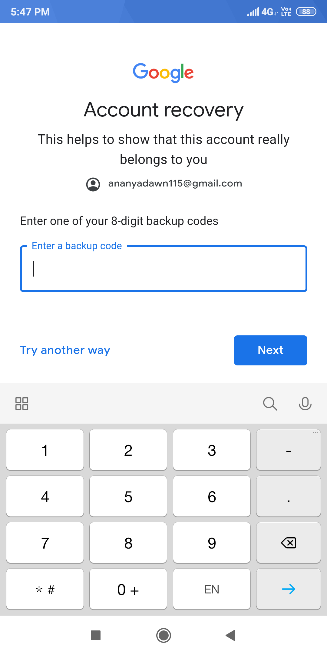 my gmail backup codes