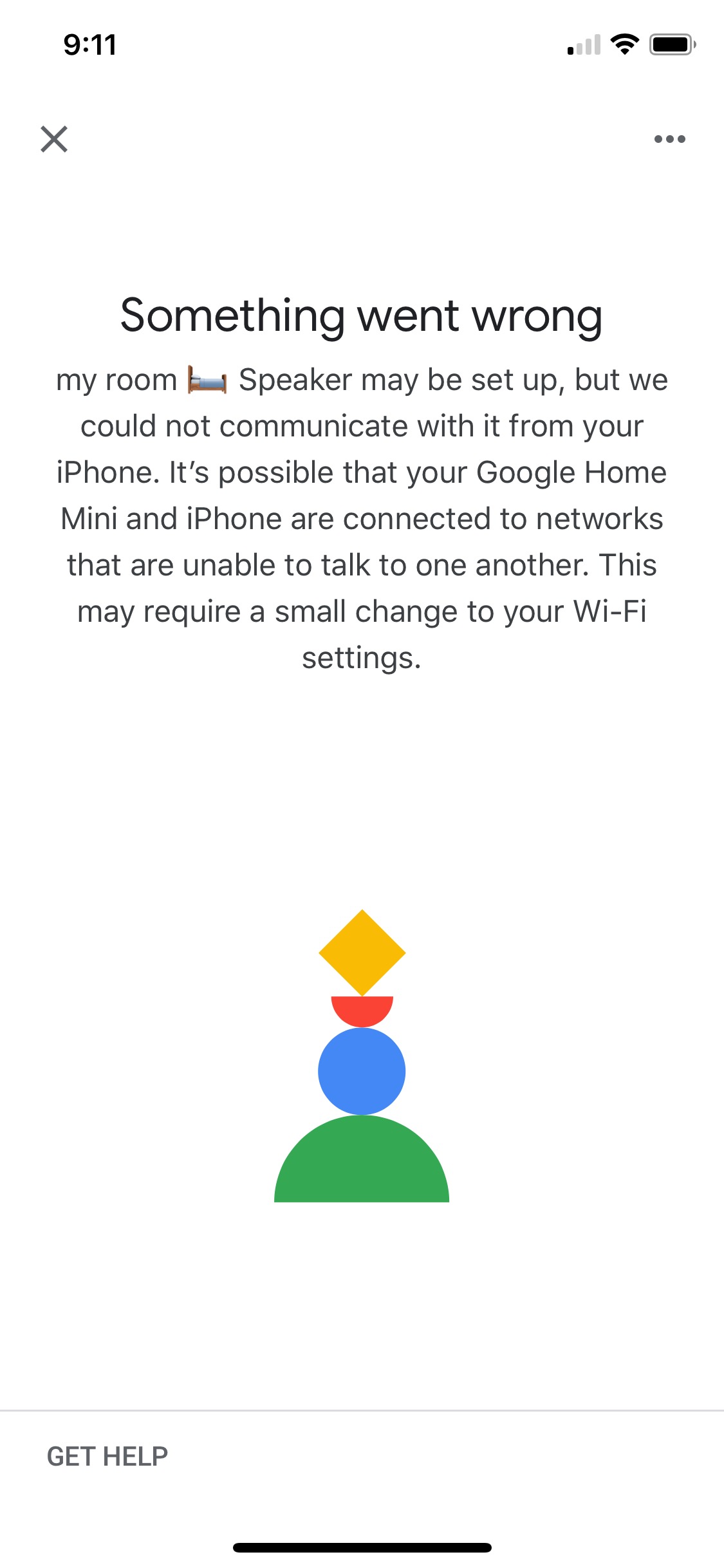 could not communicate with google home mini during setup