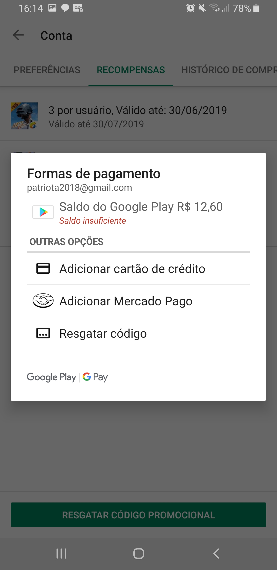 precisamos de mais informações sobre o seu vale-presente com código de  resgate - Comunidade Google Play