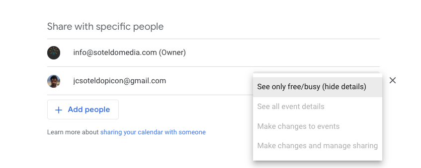 I am trying to share and allow full access from one of my google calendars  to the other - Google Calendar Community