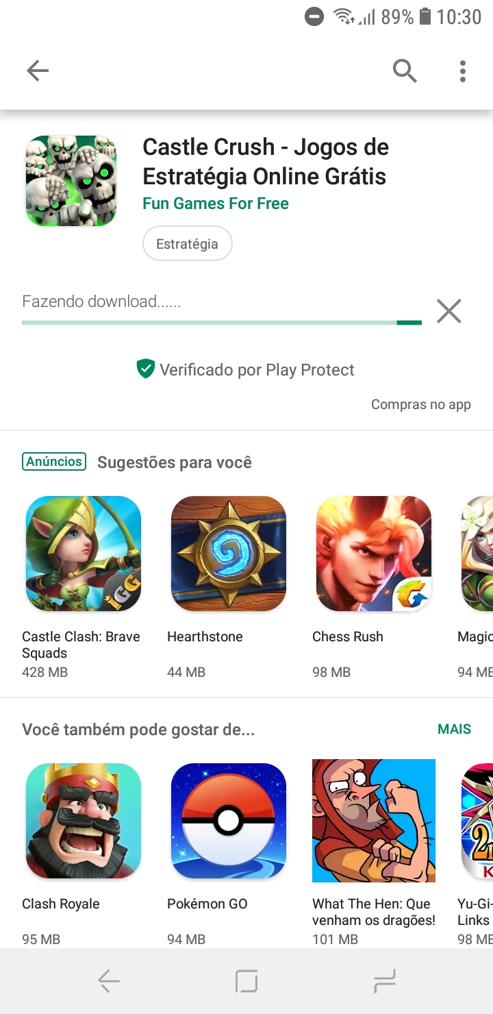 Problema pra baixar os jogos, castle crush/Gunbound, começa a baixar mas  não finaliza - Comunidade Google Play