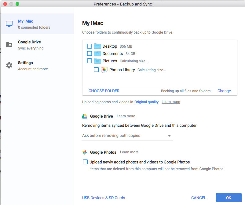 move google drive folder backup and synch