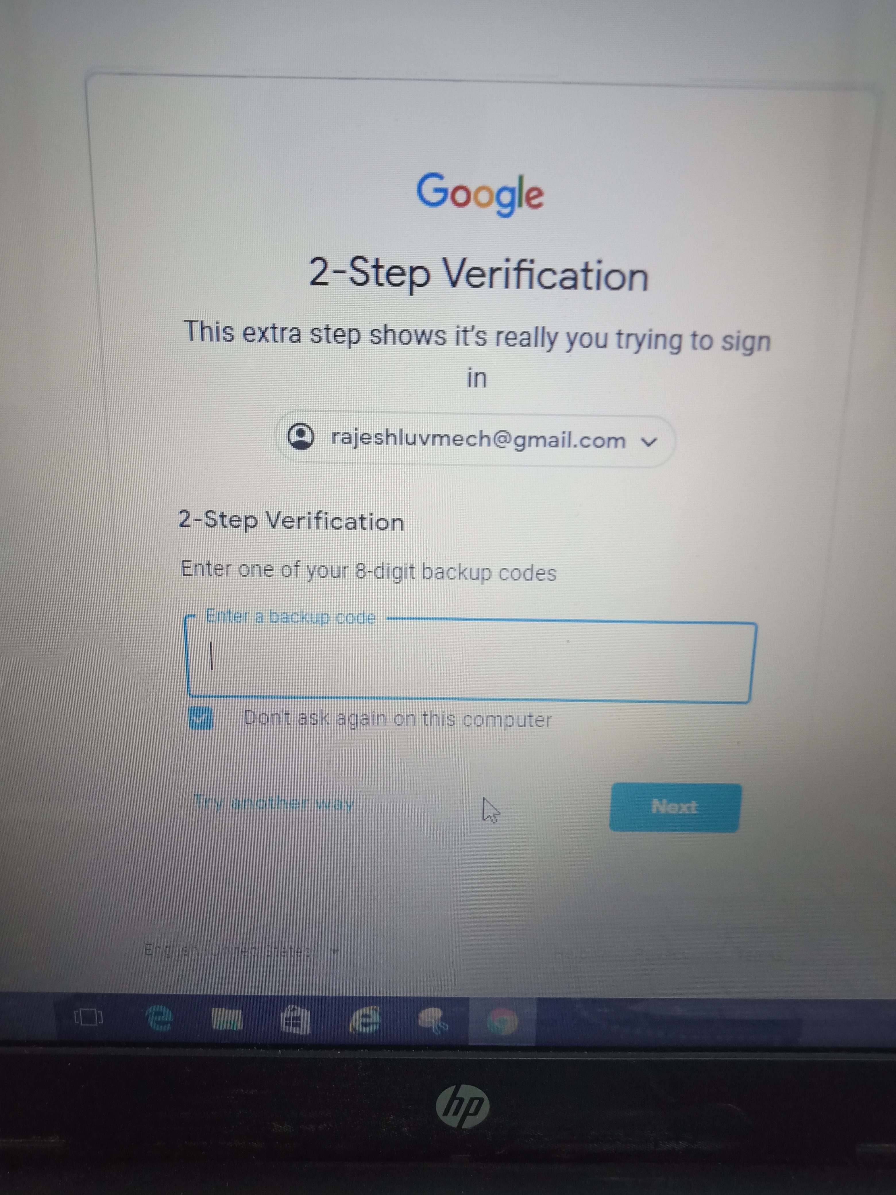 gmail backup codes not working