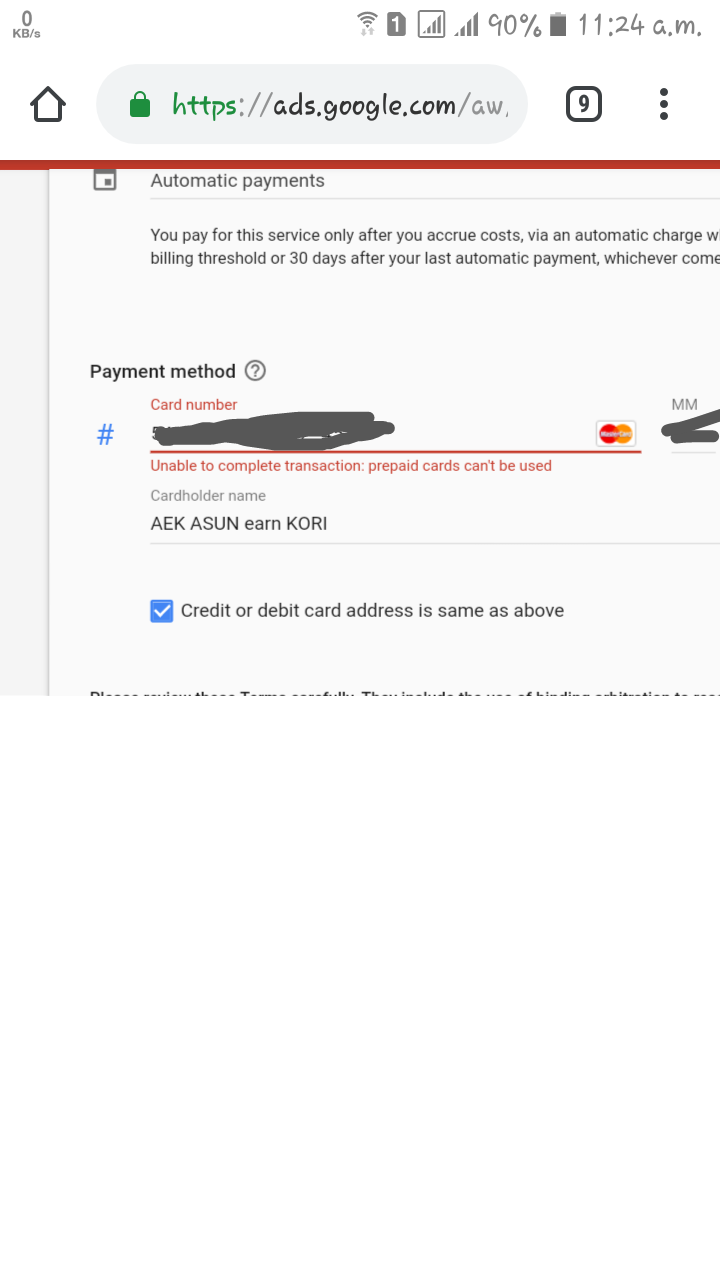 Unable to complete transaction perpaid card's can't be used Why this