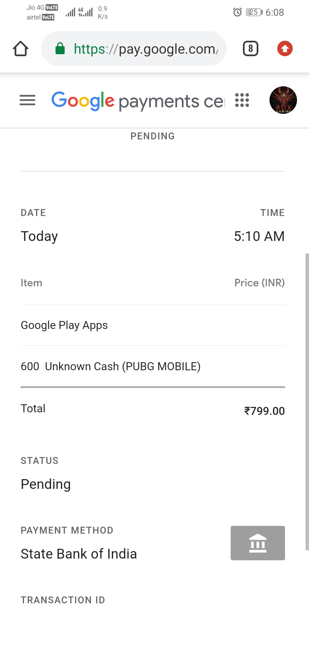 I Tried Get Uc In Pubg Money Debited From My Account But Still Google Play Showing It Pending Google Play Community