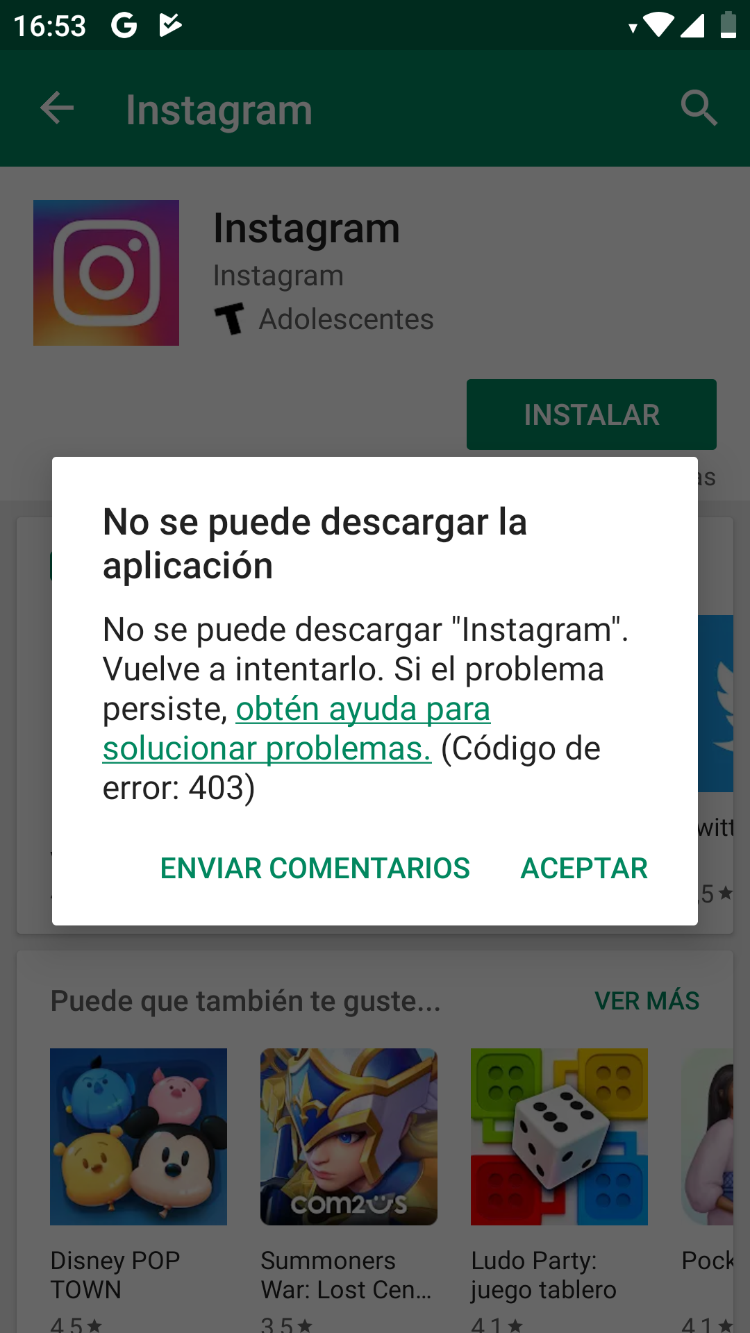 Play story no me deja descargar whatsapp ya hice todas las