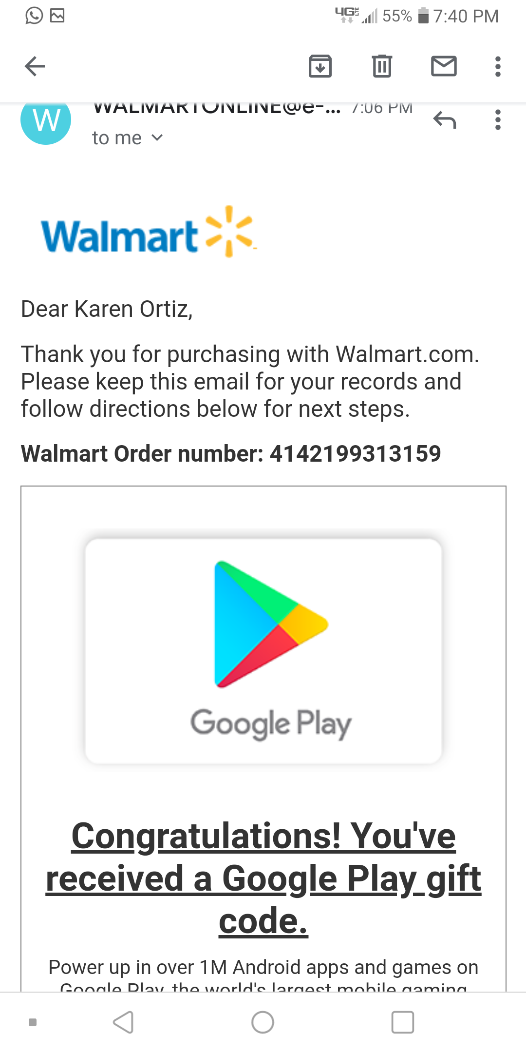 Google Play Thank You eGift Card