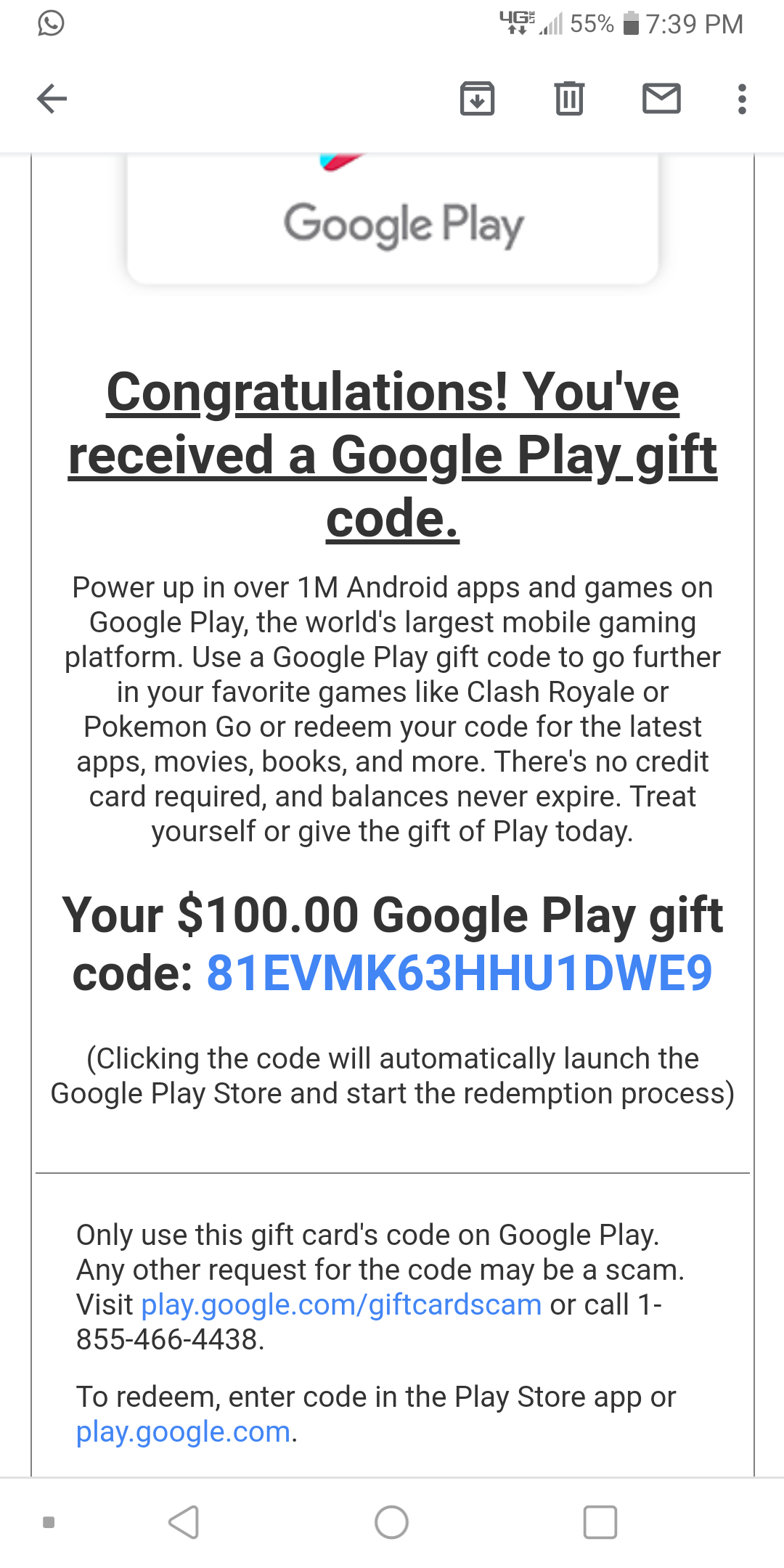 Google Play Congratulations eGift Card