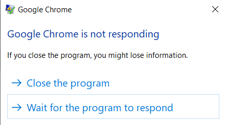 did anyone have an issue with google chrome not responding