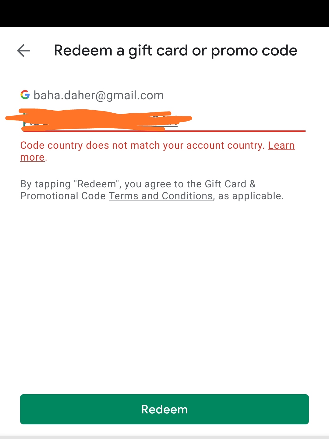 gift card purchased from  - Google Play Community