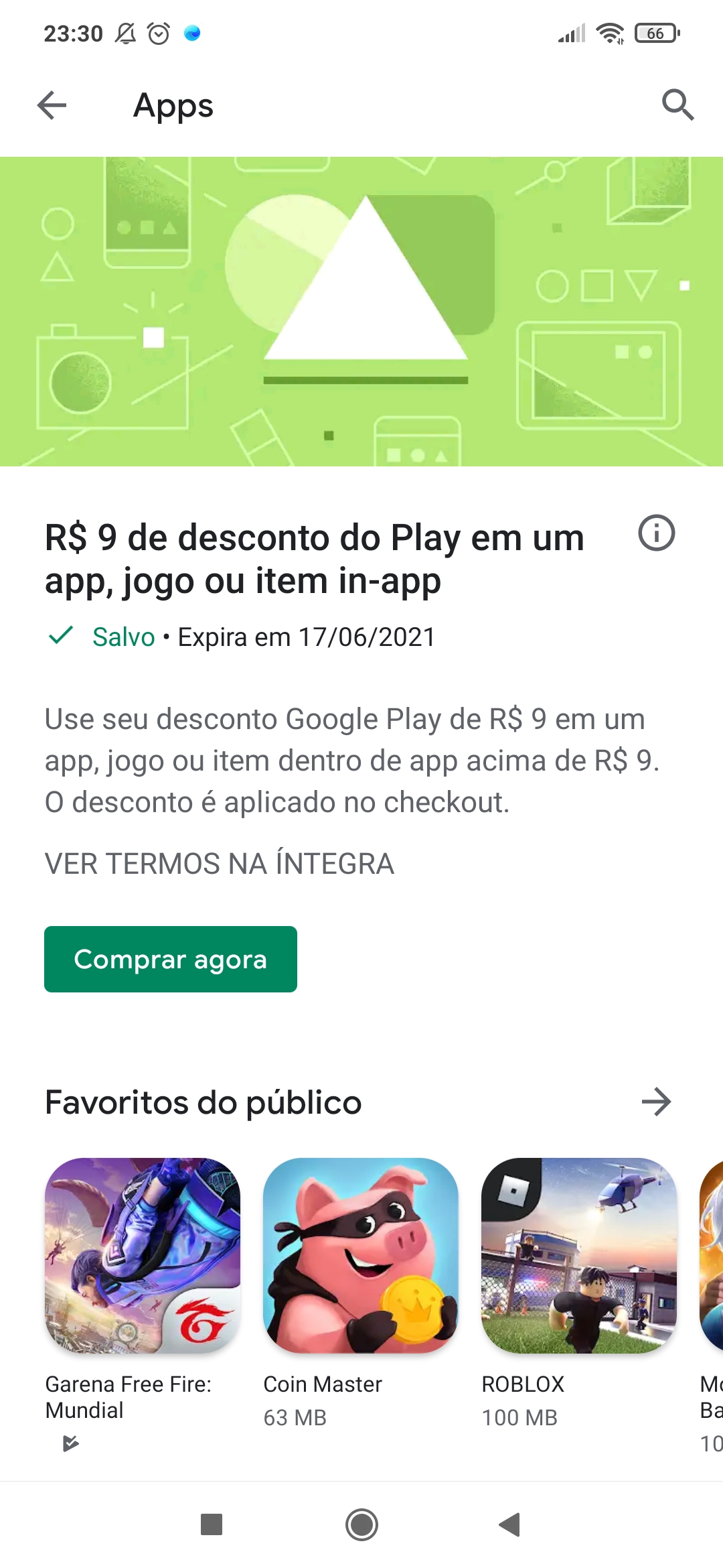 Ganhei 9 reais de desconto no play store para jogos e não consigo usar. -  Comunidade Google Play