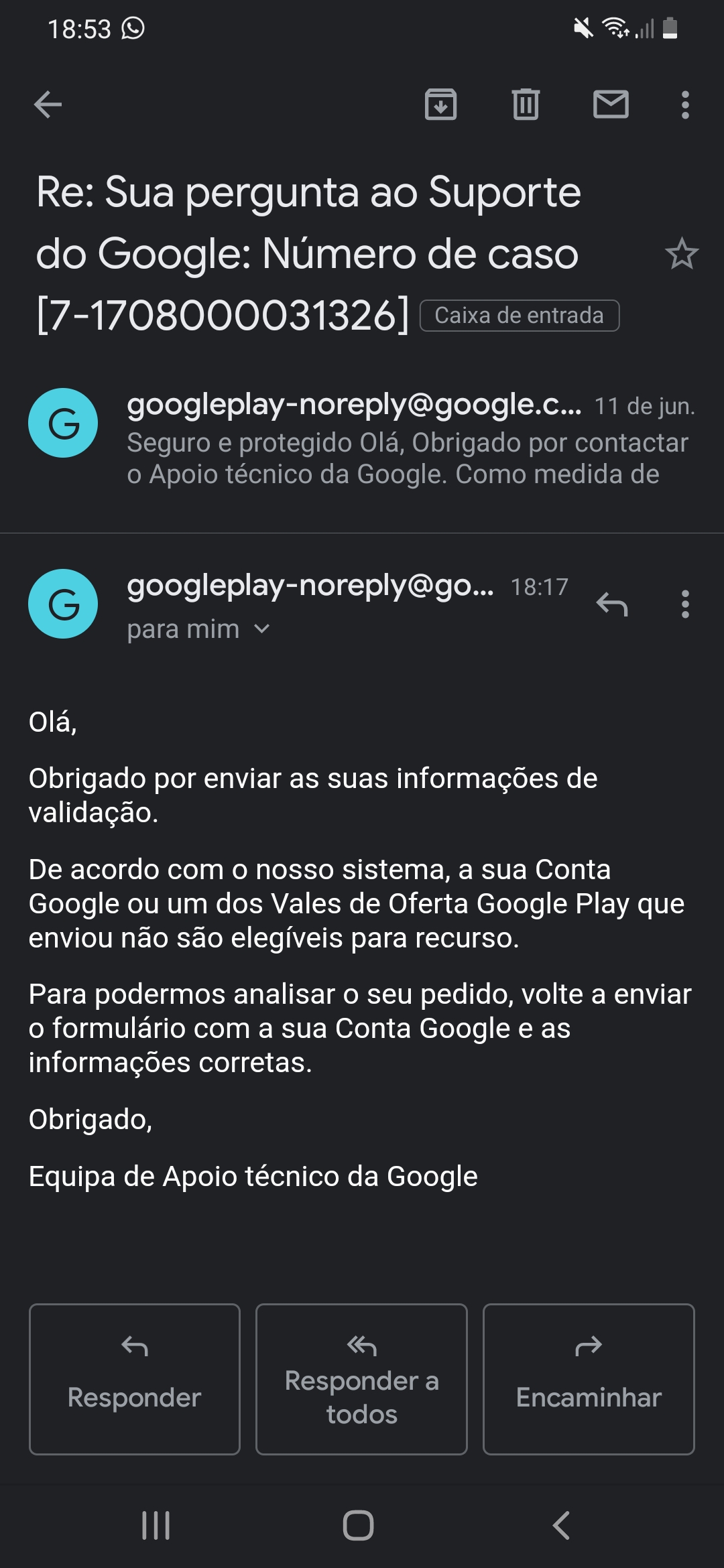 Fiz uma compra no valor de 104$ e não recebi o item e ela não consta no  reembolso do google - Comunidade Google Play