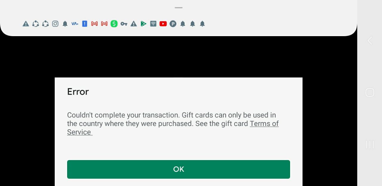 gift card purchased from  - Google Play Community