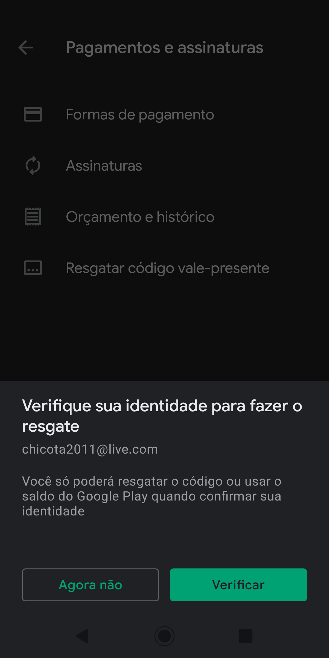 Não foi possível resgatar ó código. Ele só poder ser usado neste país:  Brasil. - Comunidade Google Play