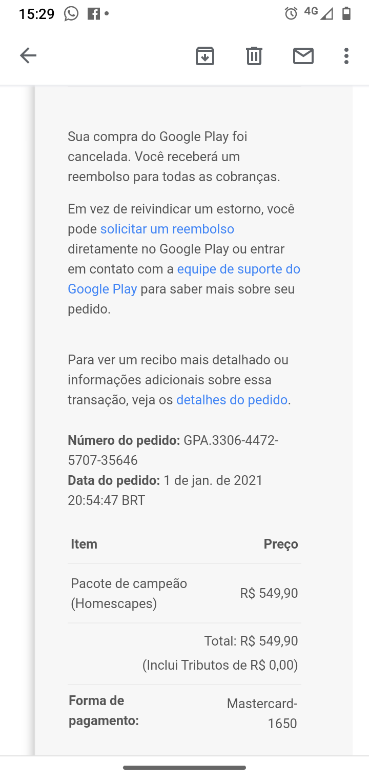 A Google PlayStore descontou 39,90 do mercado pago mas serviço não foi  recebido. Quero reembolso. - Comunidade Google Play