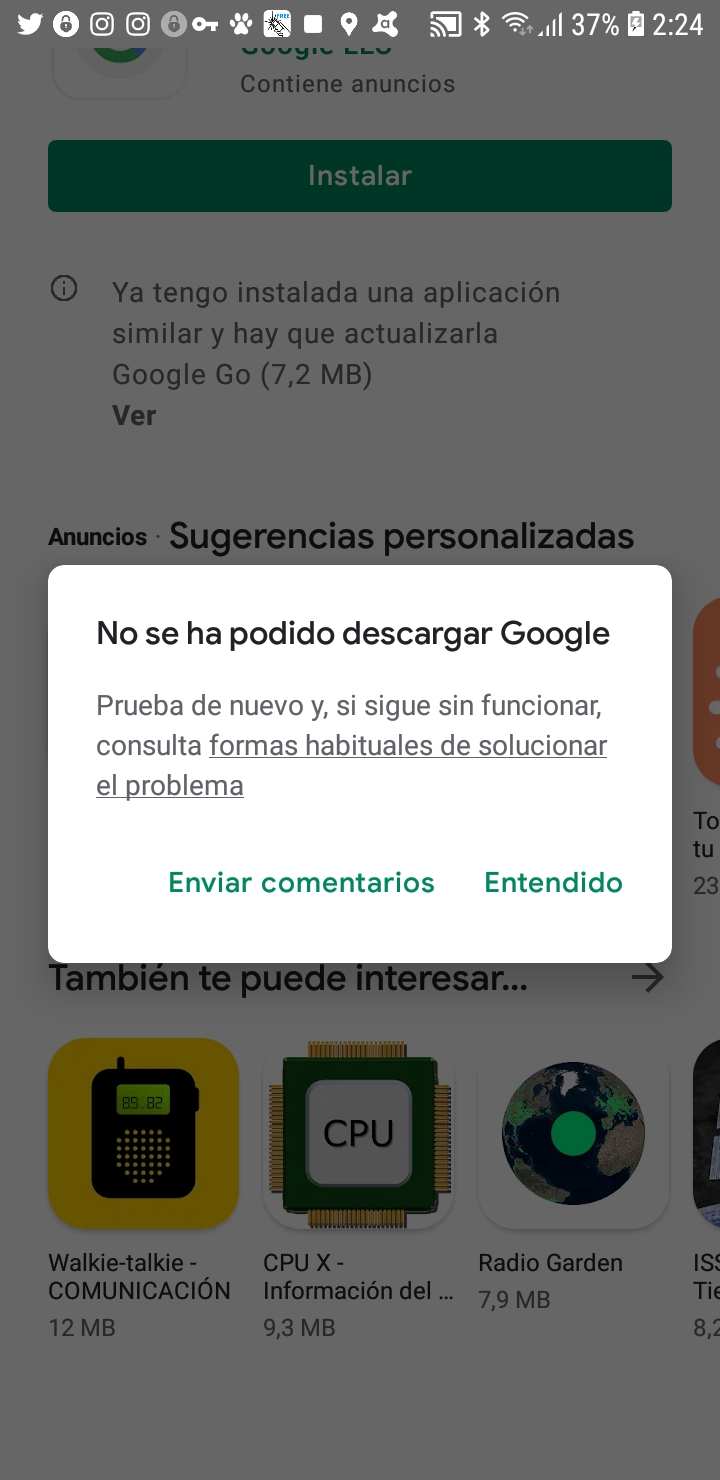 Me da error a la hora de descargar cualquier app - Comunidad de Google Play