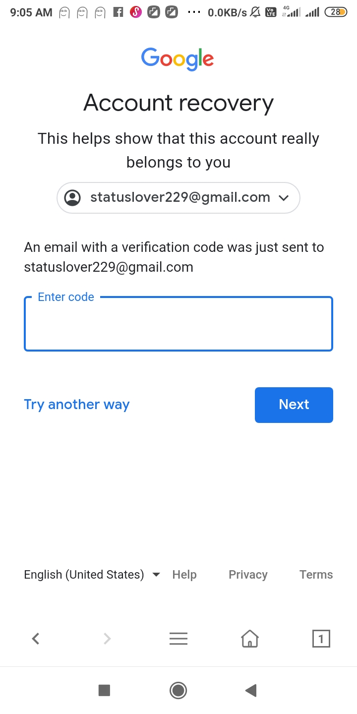 an email with a verification code was just sent to problem please ...
