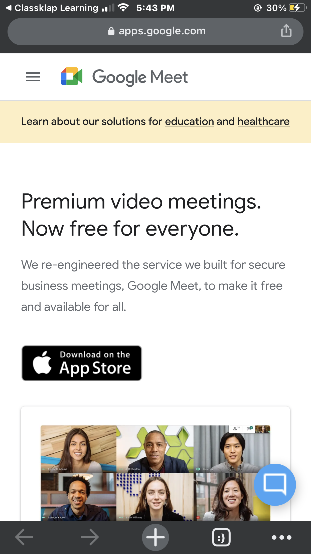 Can't access meet link from iphone 11 browser even after downloading ...