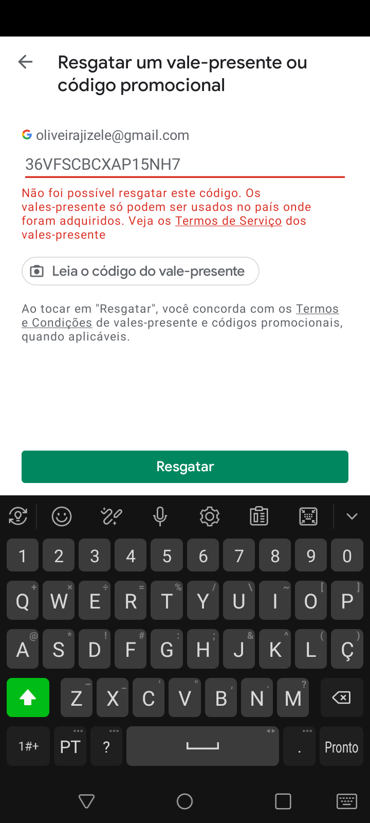 Precisamos de mais informações sobre seu vale-presente com código de resgate  - Comunidade Google Play