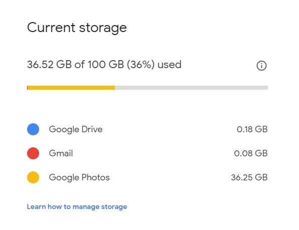 google drive storage not updating