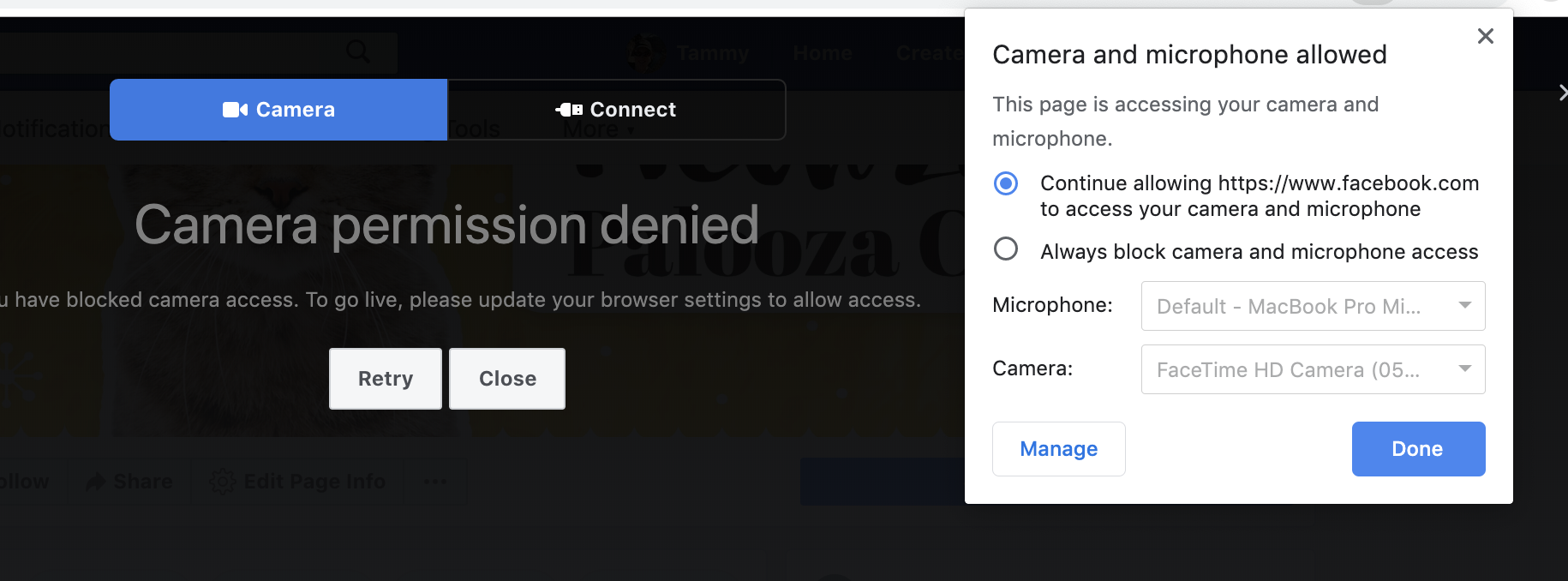 connect your mac camera for facebook live