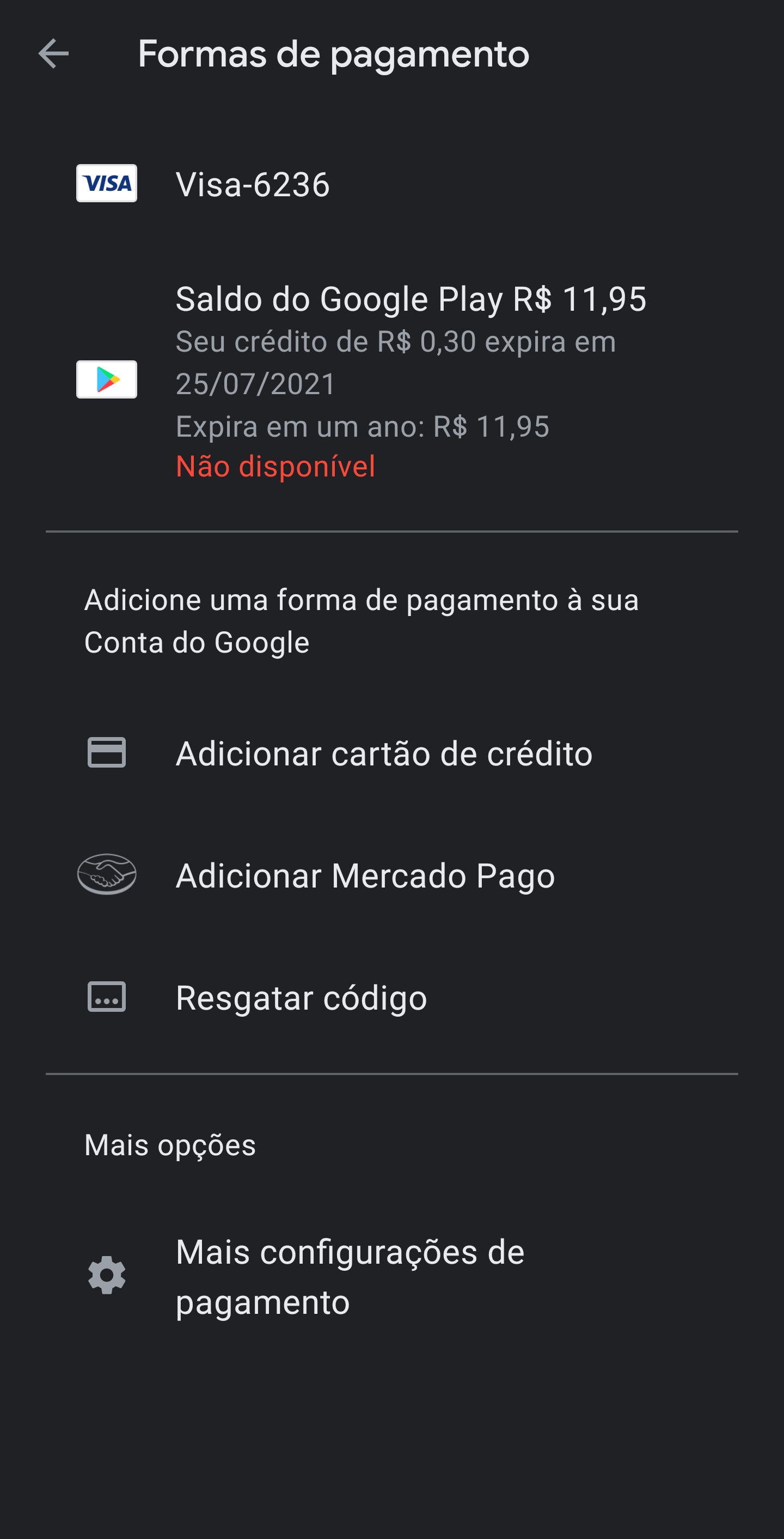 Como remover uma forma de pagamento da sua conta