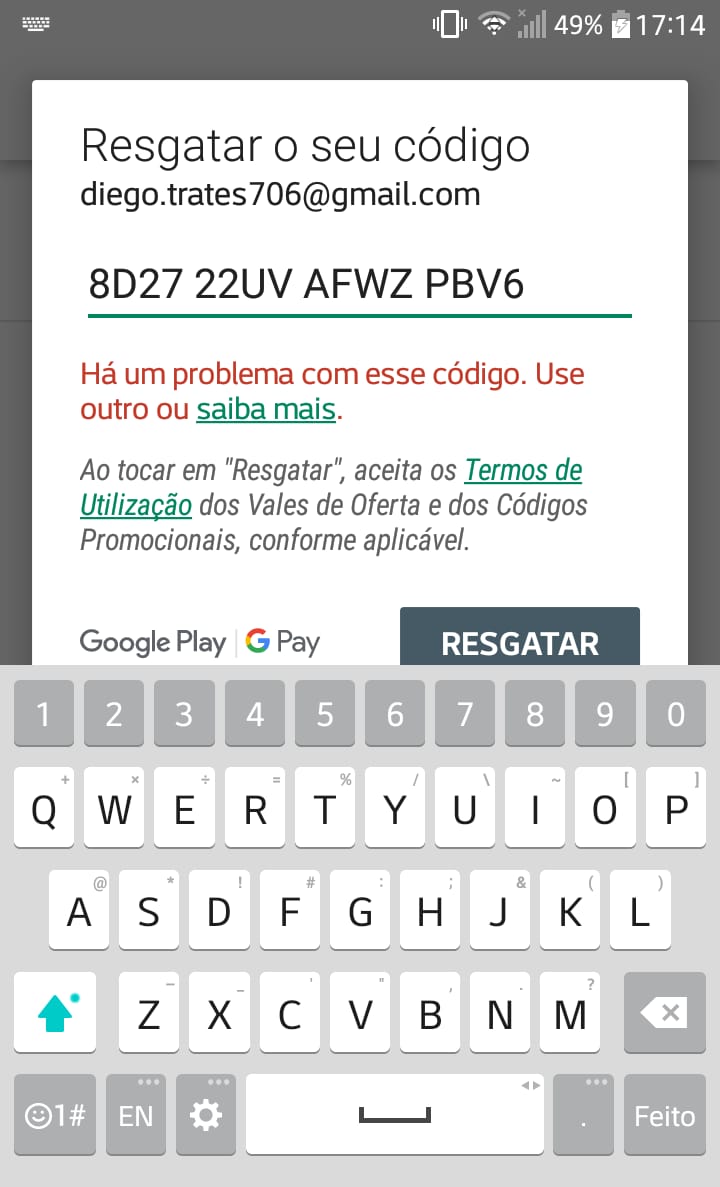 Não consegui ver o código de resgate. Tenho print do pagamento. -  Comunidade Google Play