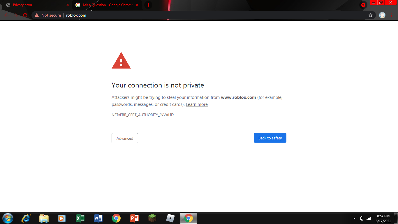 when I open roblox website, it keeps saying Privacy error.Help me fix  this please - Google Chrome Community