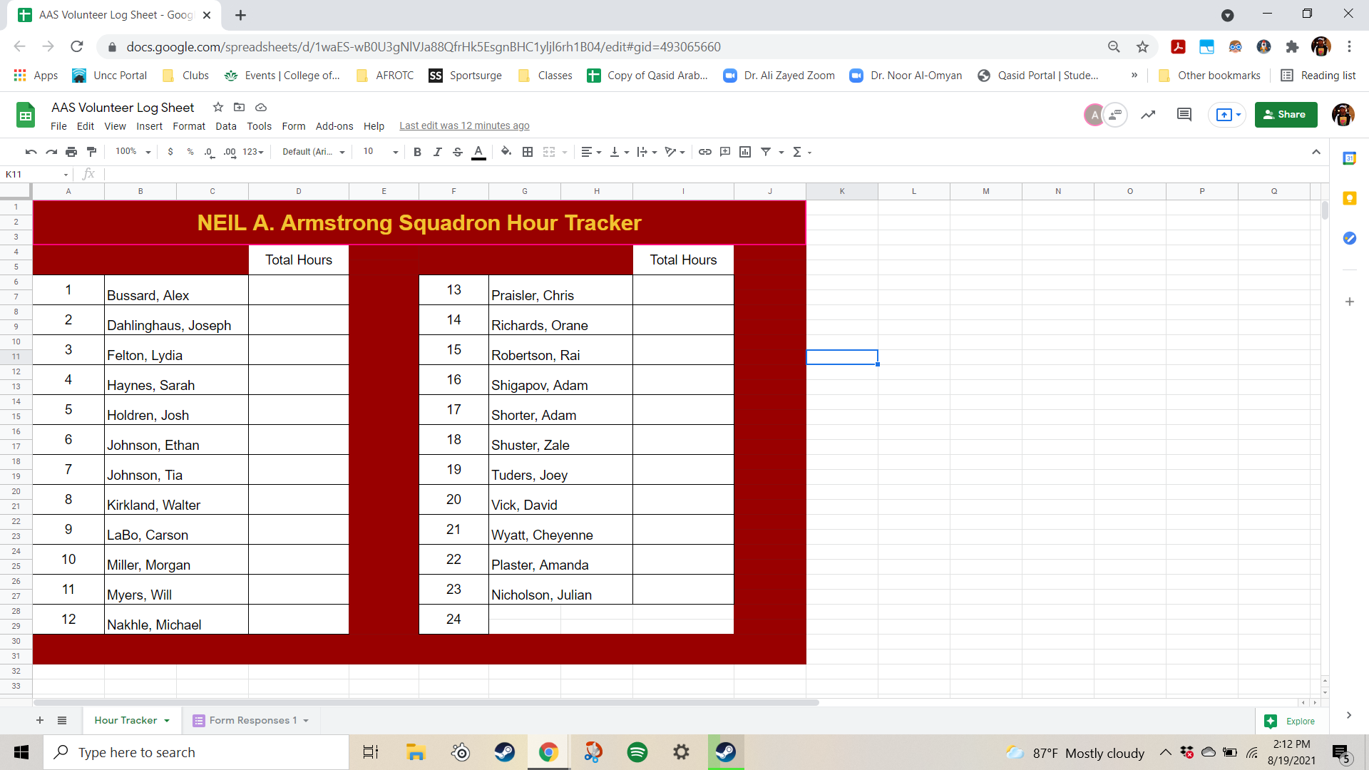 Possibly combine IF and Add Formula to create volunteer hour log tracker?