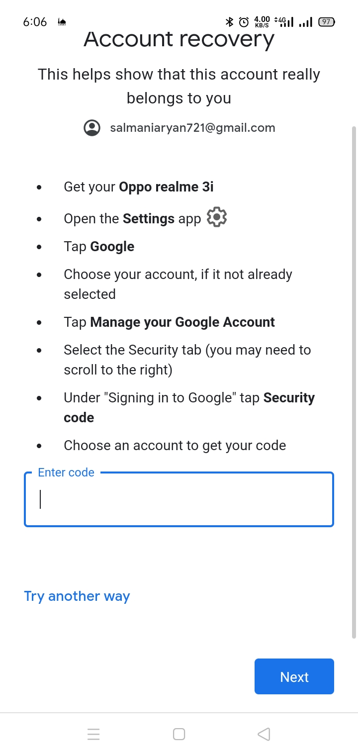 gmail recovery settings